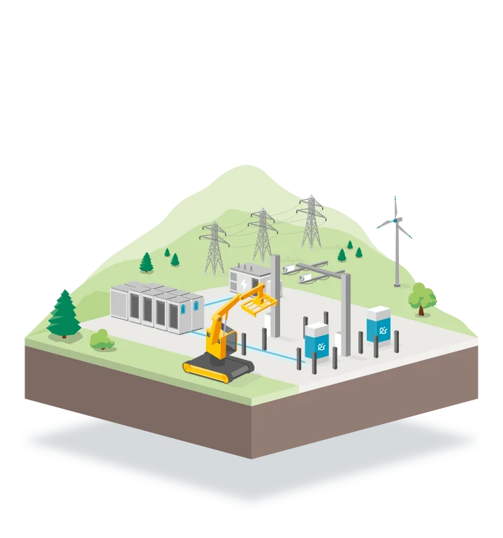 Graphic showing the construction of charging infrastructure at an electric truck depot