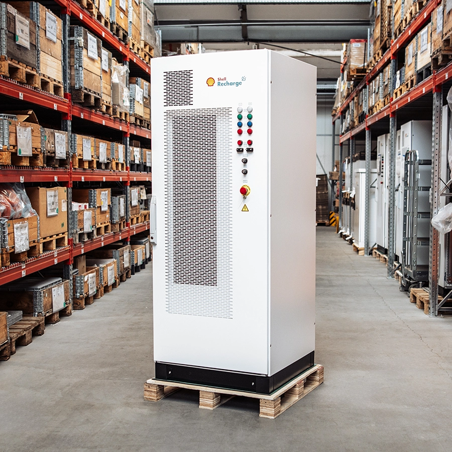 SBRS Q-Charger in a warehouse environment, positioned on a pallet for delivery or installation