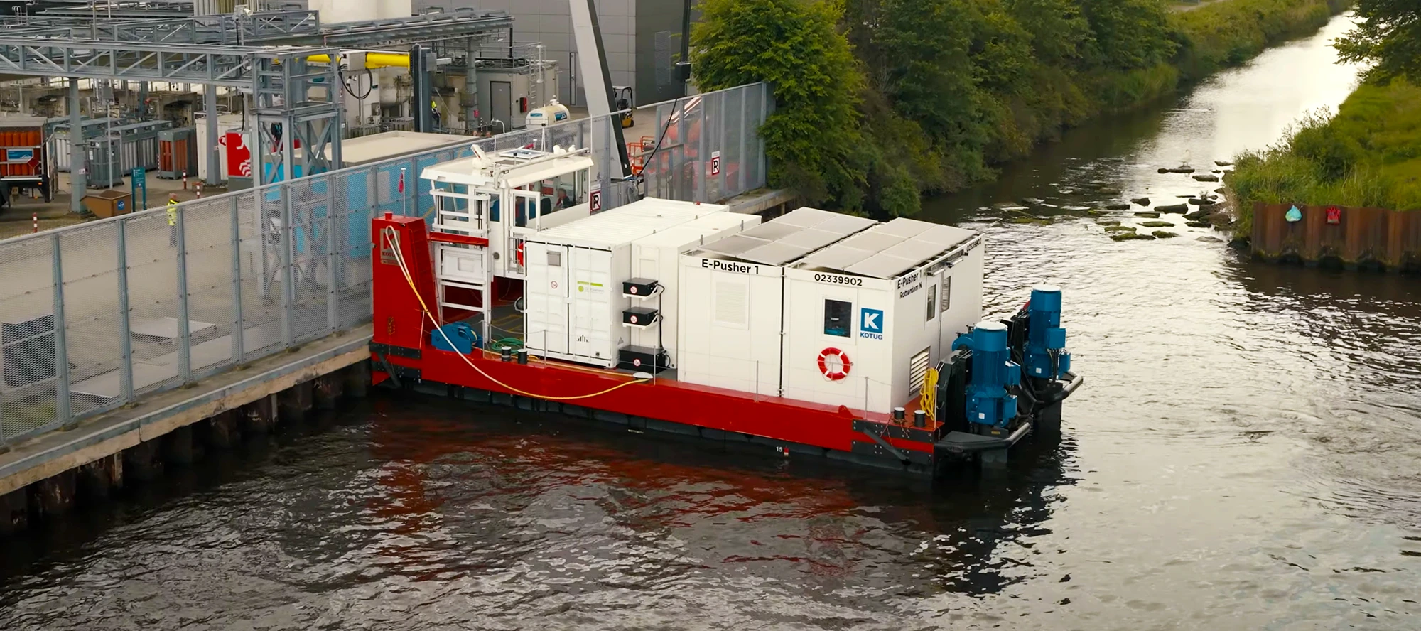 Megawatt charging system on a barge docked at the Energy Transition Campus Amsterdam.