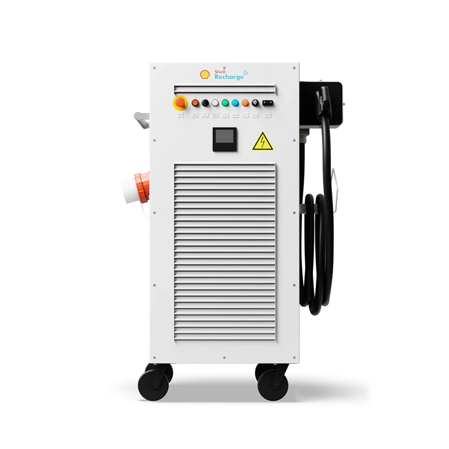 FLEX80 MOBILE system with main charging unit and separate compact mobile component, both with wheels and charging cables